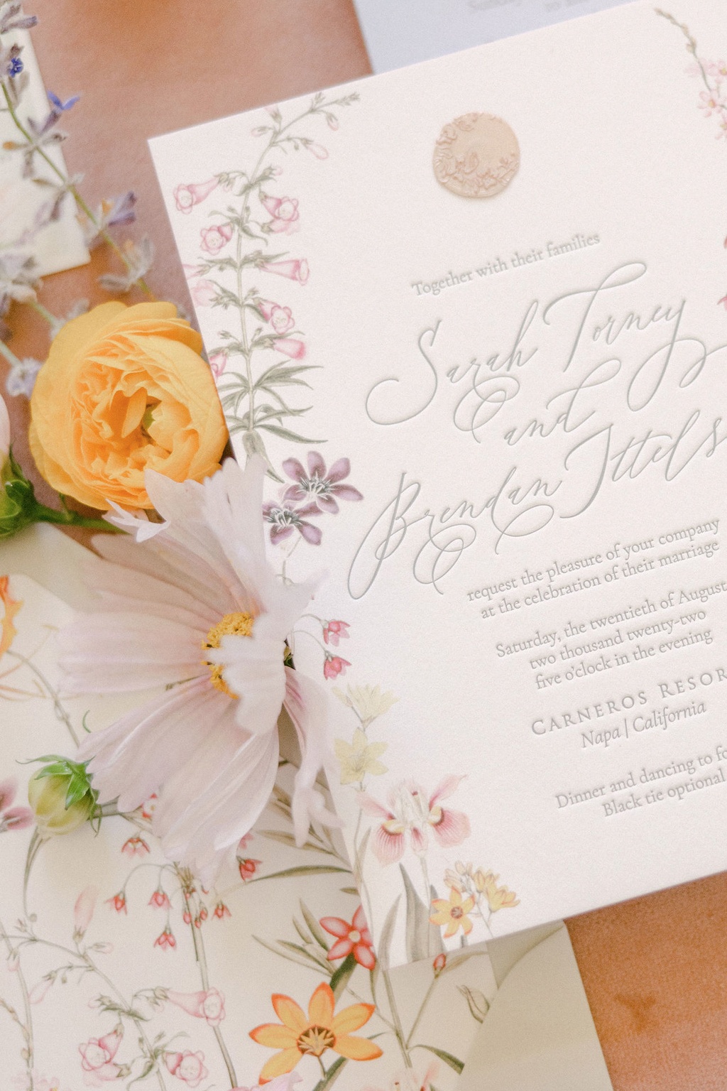 letterpress wedding invitation for spring wedding