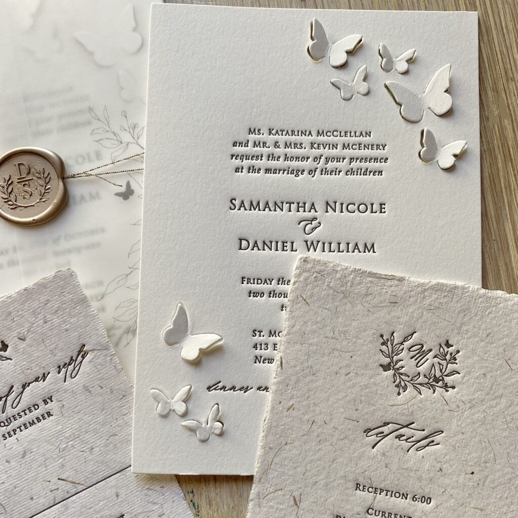 wedding invitation with die cut butterflies